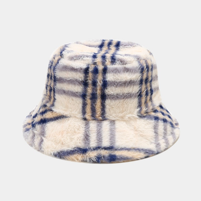 Plaid pattern wool pot hat outdoor warm sun hat