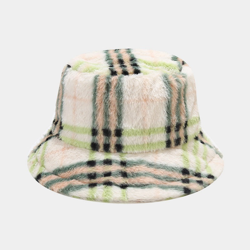 Plaid pattern wool pot hat outdoor warm sun hat