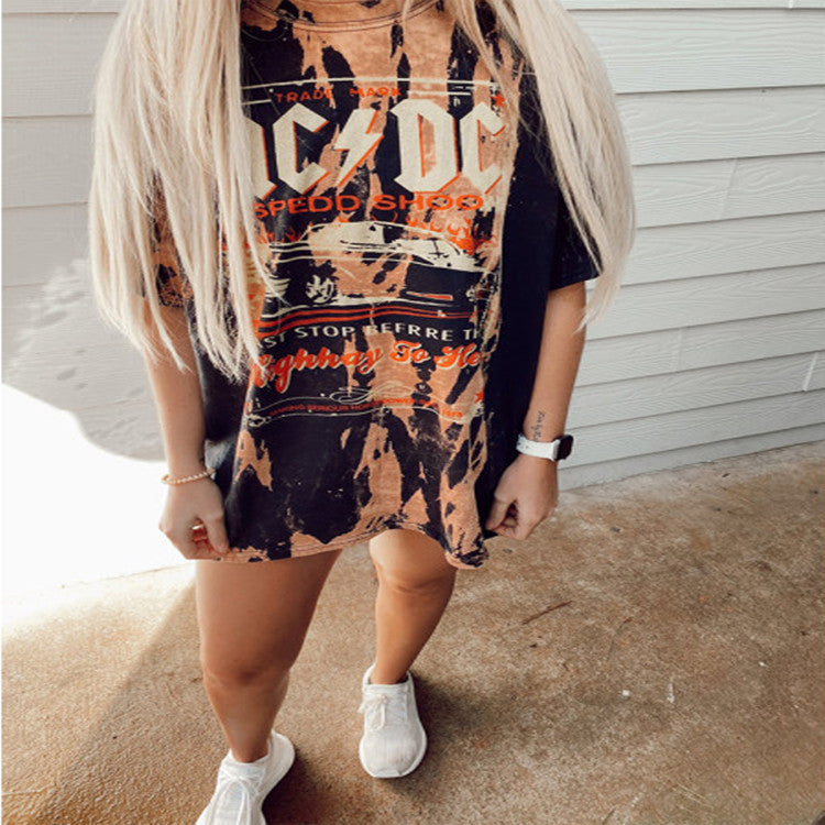 Fashion graffiti print short-sleeved long loose-fitting trendy street women's T-shirt