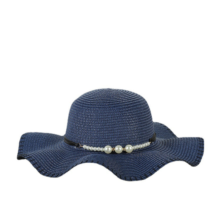 Women's going out hat temperament pearl lock edge woven straw hat outdoor travel hat