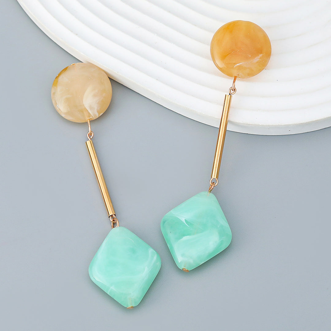 Round Square Resin Long Earrings