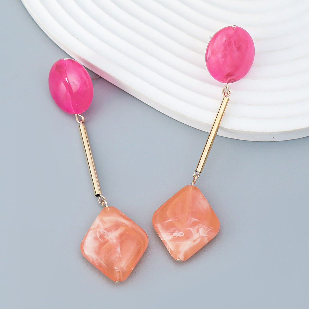 Round Square Resin Long Earrings