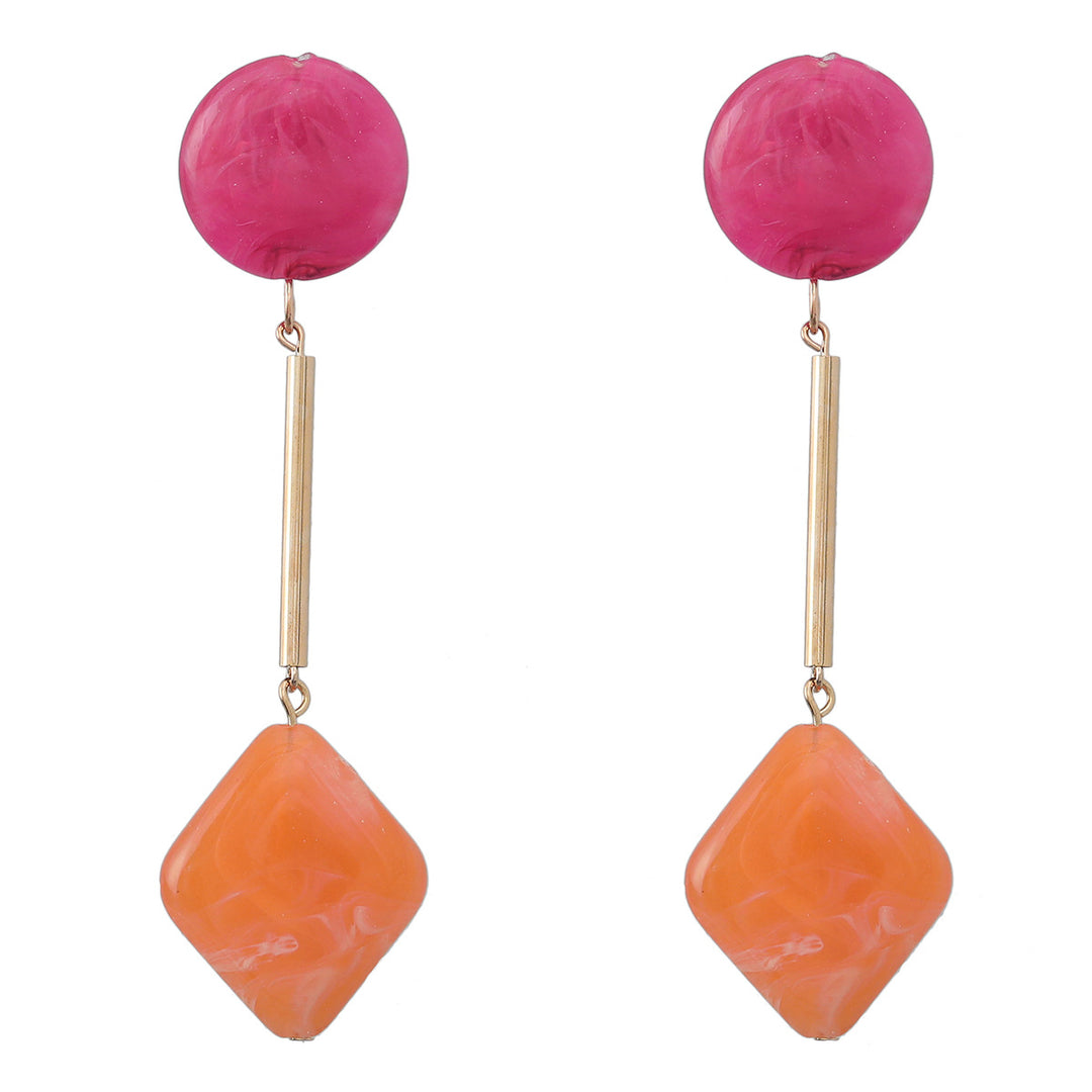 Round Square Resin Long Earrings