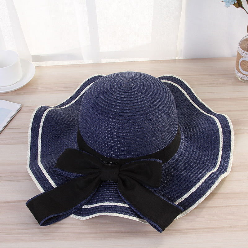 Summer big brim hat wave edge bowknot straw hat ladies beach sunshade