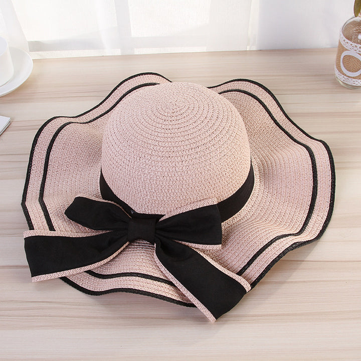 Summer big brim hat wave edge bowknot straw hat ladies beach sunshade