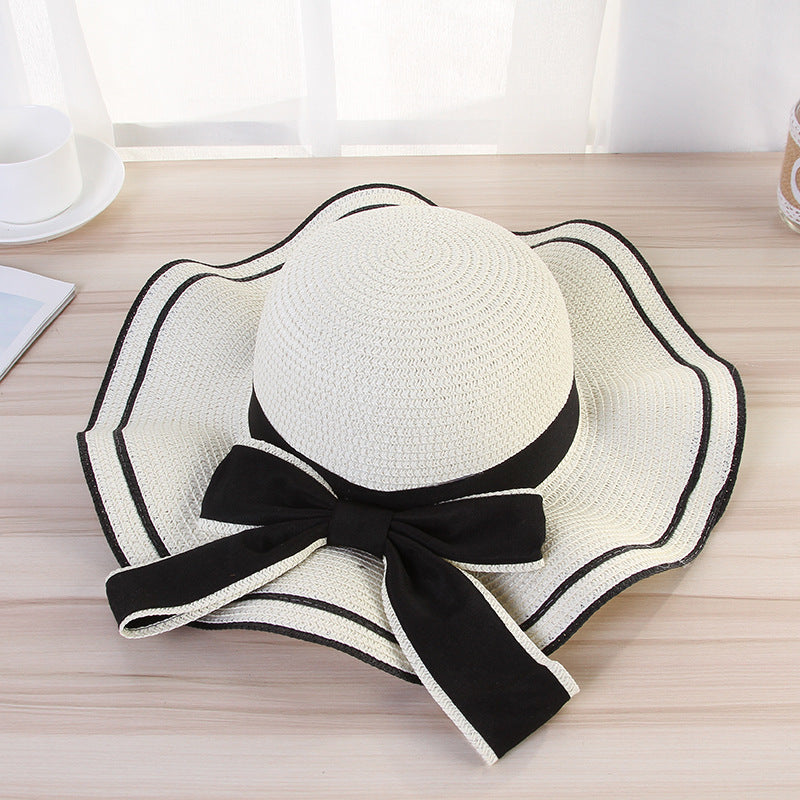 Summer big brim hat wave edge bowknot straw hat ladies beach sunshade