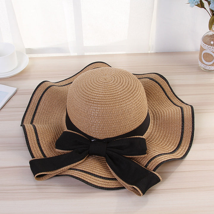 Summer big brim hat wave edge bowknot straw hat ladies beach sunshade