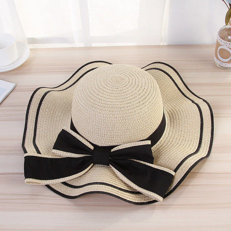 Summer big brim hat wave edge bowknot straw hat ladies beach sunshade