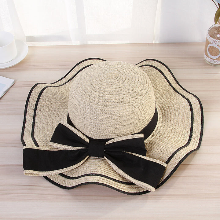 Summer big brim hat wave edge bowknot straw hat ladies beach sunshade