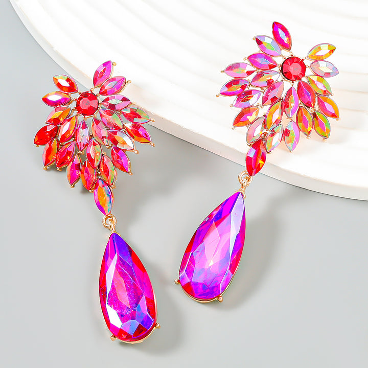 Full diamond floral exaggerated drop-shaped acrylic earrings