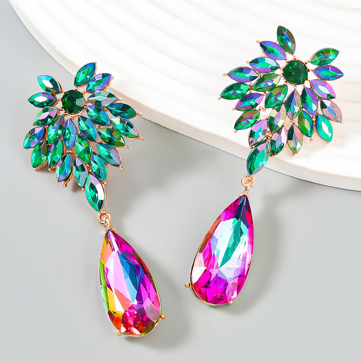 Full diamond floral exaggerated drop-shaped acrylic earrings