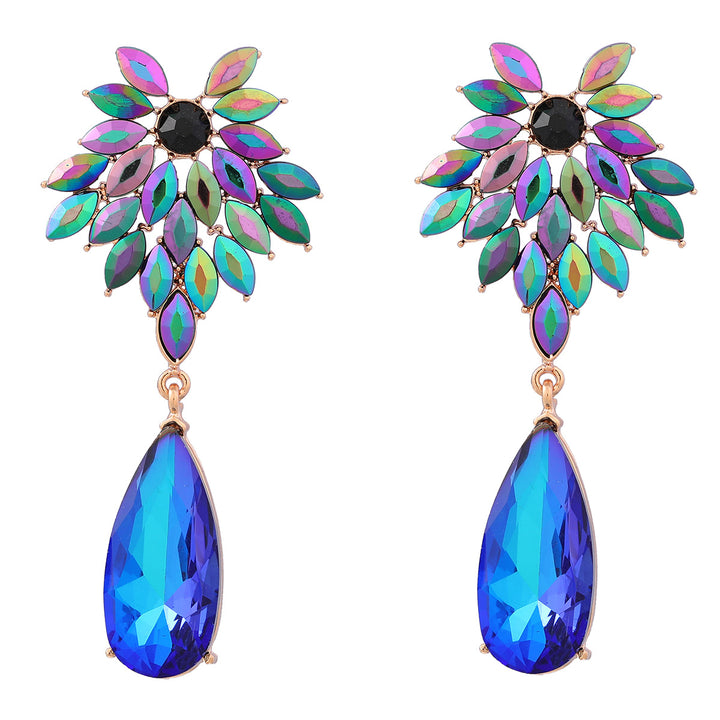 Full diamond floral exaggerated drop-shaped acrylic earrings