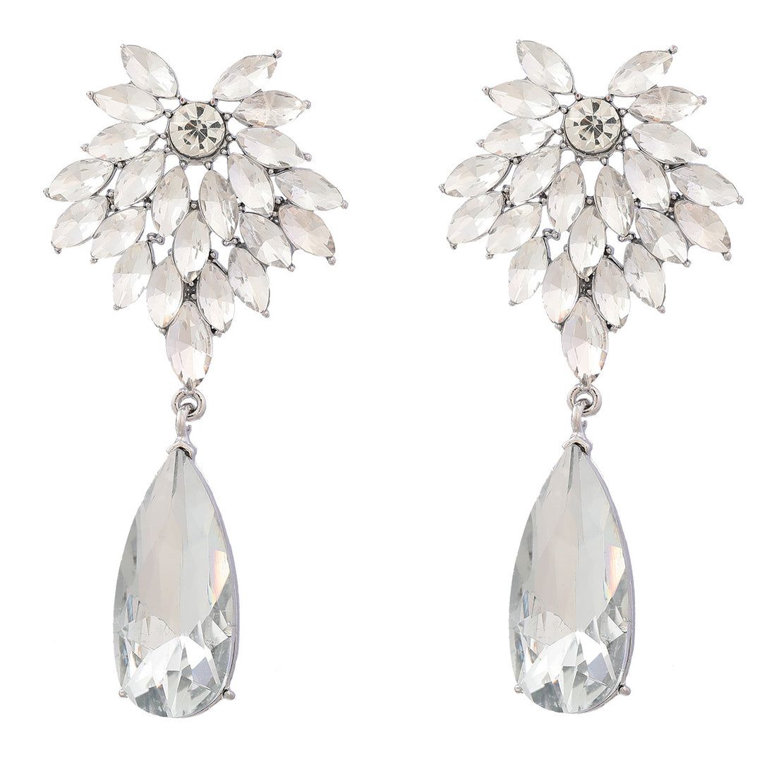 Full diamond floral exaggerated drop-shaped acrylic earrings