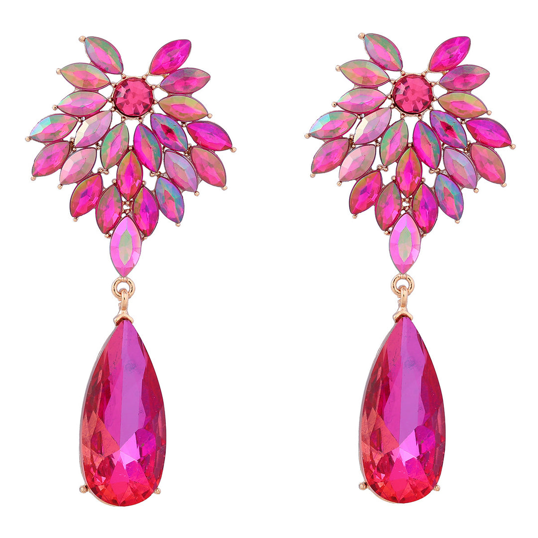 Full diamond floral exaggerated drop-shaped acrylic earrings