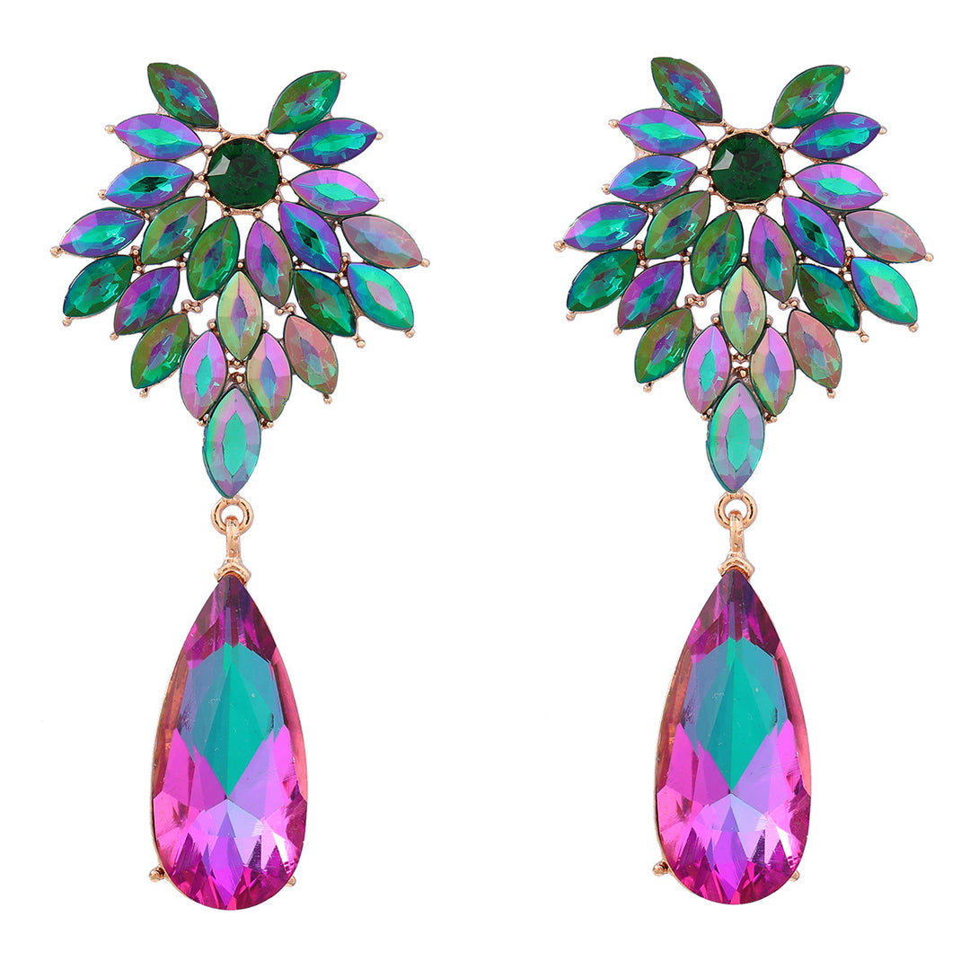 Full diamond floral exaggerated drop-shaped acrylic earrings