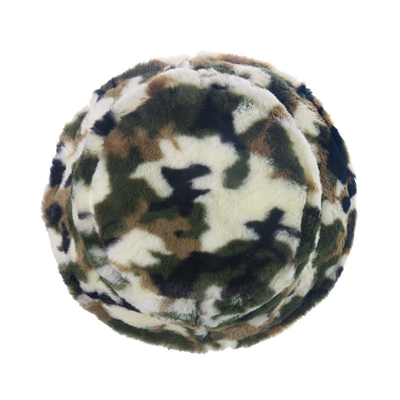 Fashion Imitation Rabbit Plush Bucket Hat Print Camouflage Bucket Hat