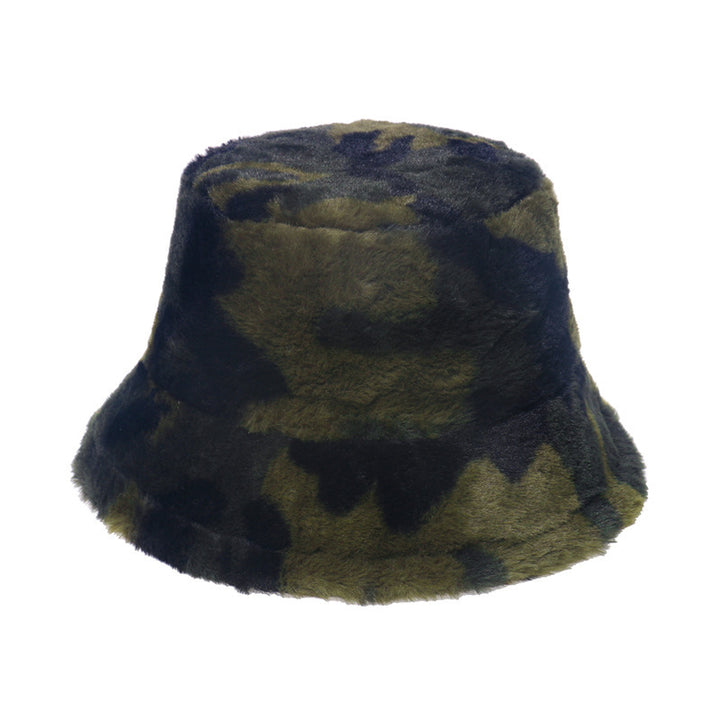 Fashion Imitation Rabbit Plush Bucket Hat Print Camouflage Bucket Hat