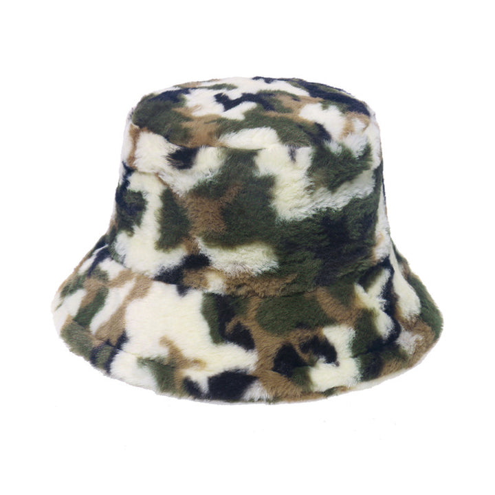 Fashion Imitation Rabbit Plush Bucket Hat Print Camouflage Bucket Hat