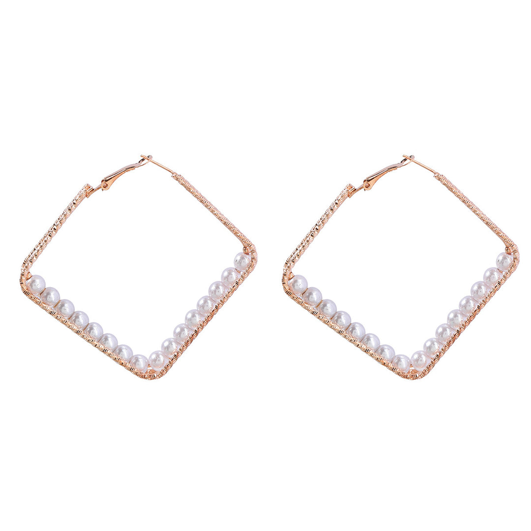 Gold and Pearl Metallic Geometric Earrings