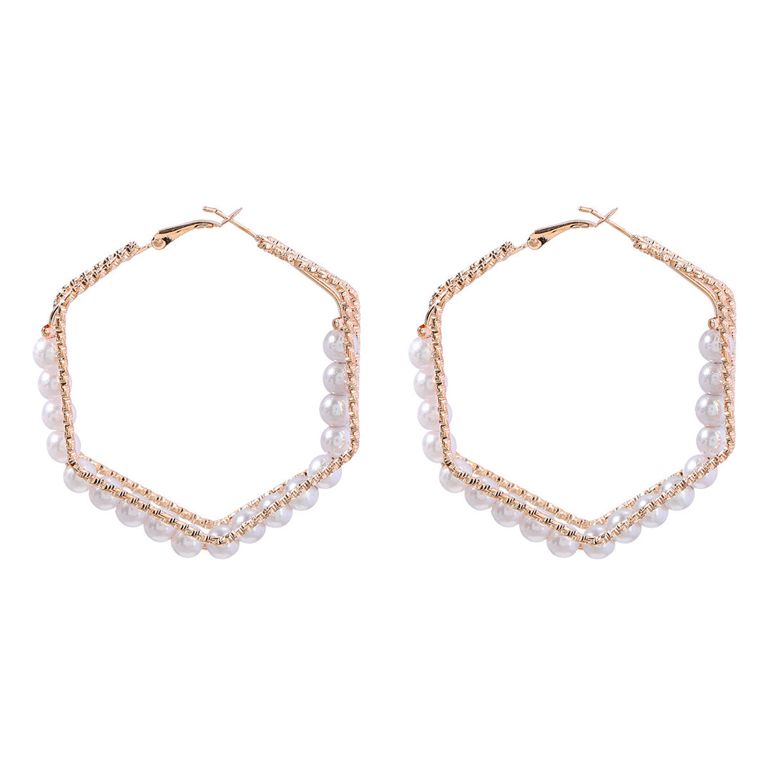 Gold and Pearl Metallic Geometric Earrings