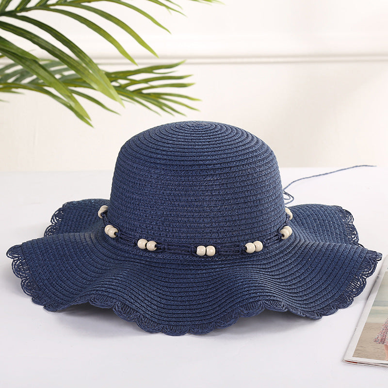 Big eaves wavy edge sun hat beach sand sun sun hat face straw hat