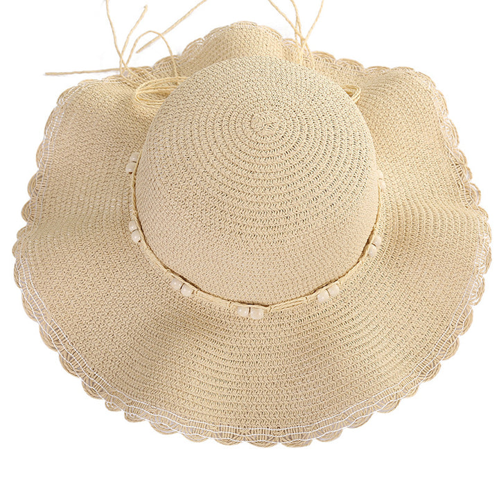 Big eaves wavy edge sun hat beach sand sun sun hat face straw hat