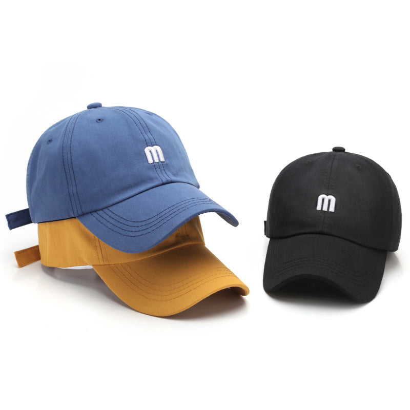 Hat M letter embroidered peak cap men's wild curved brim cotton soft top sun hat fashion simple female baseball cap