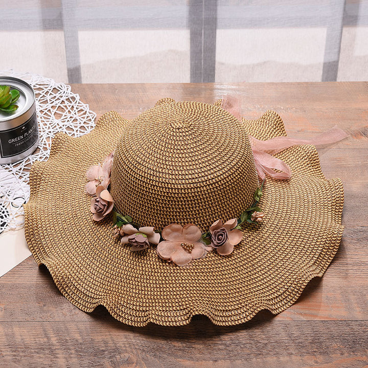 Ladies hat big wave flower sun visor beach outdoor sun hat