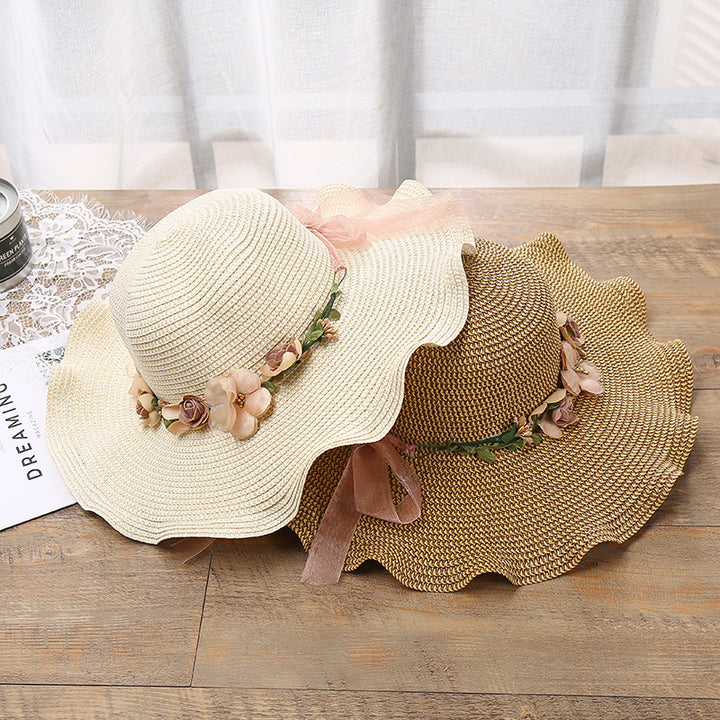 Ladies hat big wave flower sun visor beach outdoor sun hat