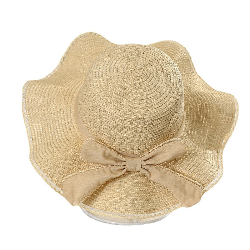 Bowknot Big Brim Hat Ladies Wavy Edge Sunscreen Hat