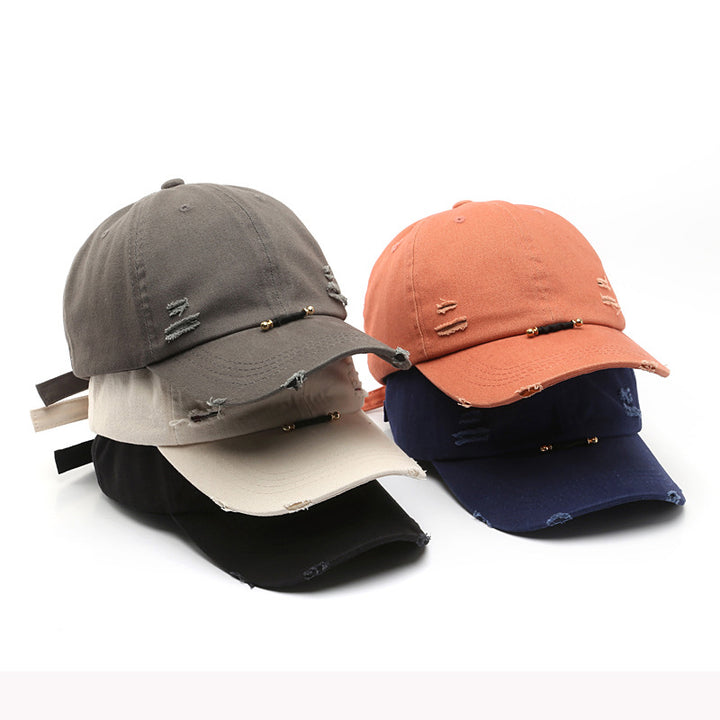 Personality washed and worn out hole caps outdoor sports and leisure women's sun protection sun hats couple baseball caps