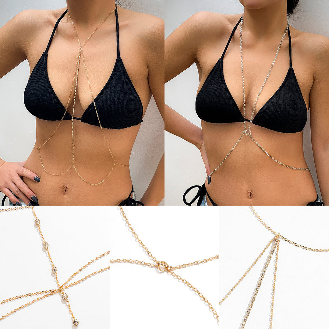 Sexy Beach Style Rhinestone Bra Chain Clothing