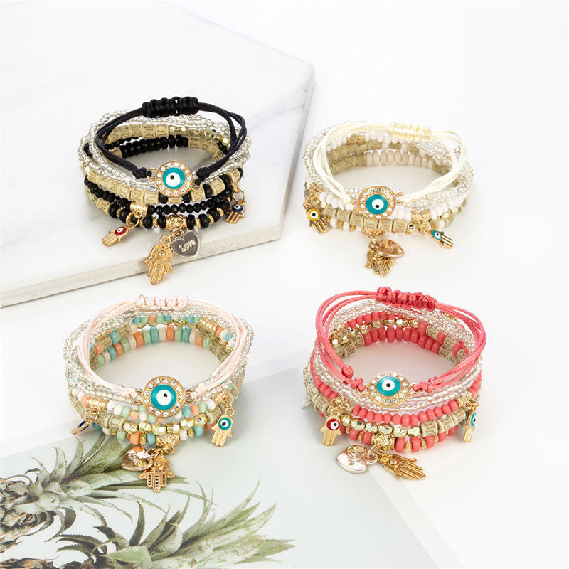 Temperament handmade eyes rice beads multi-layer bracelet