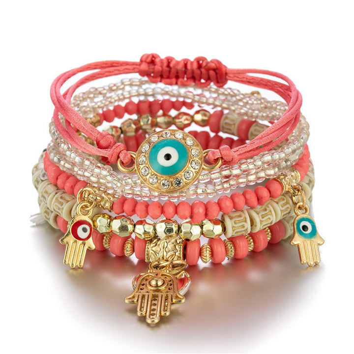 Temperament handmade eyes rice beads multi-layer bracelet