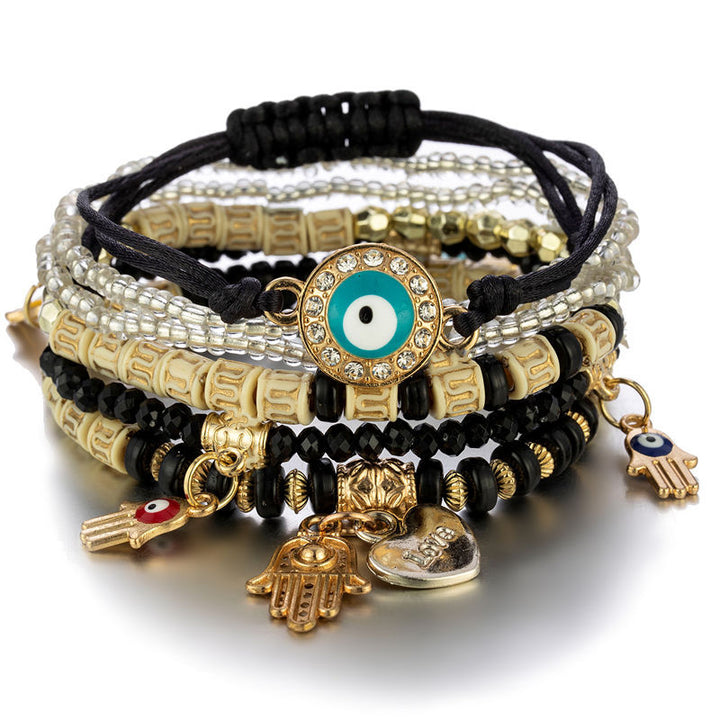 Temperament handmade eyes rice beads multi-layer bracelet