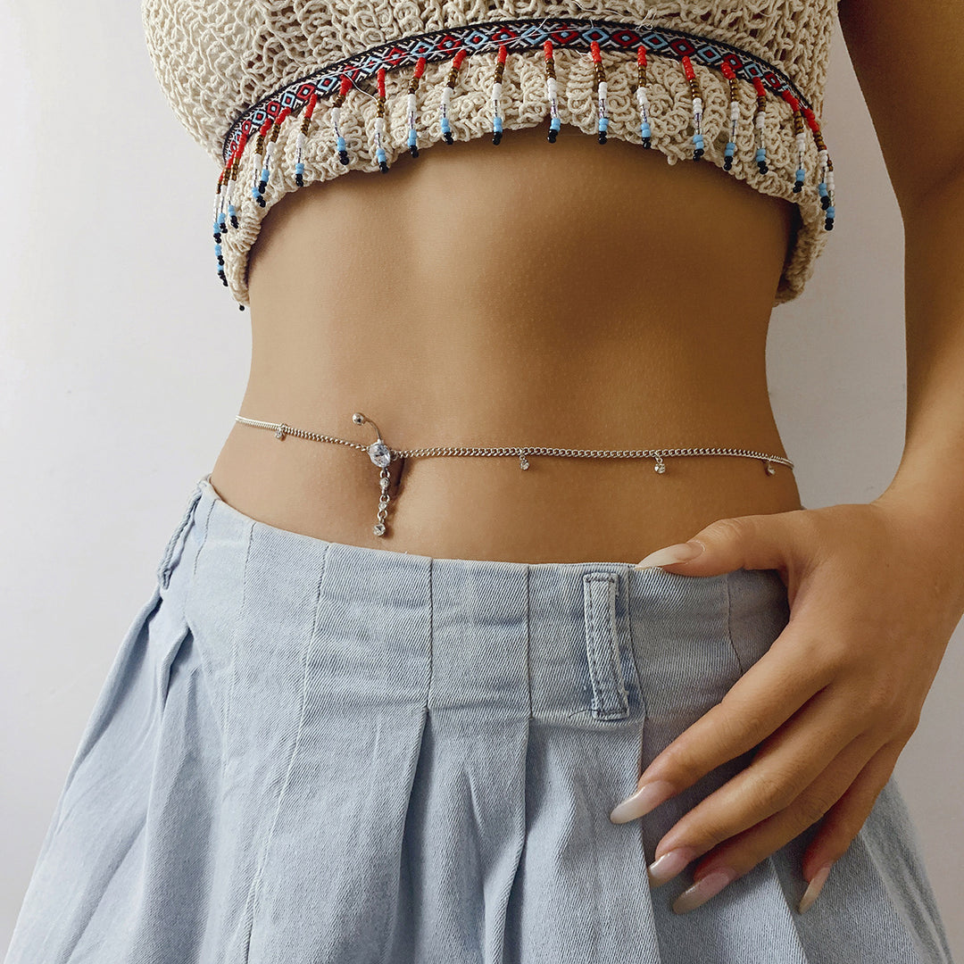 Personalized micro-paved navel stud body chain