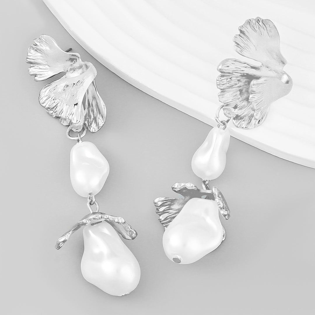 Faux Pearl Floral Earrings