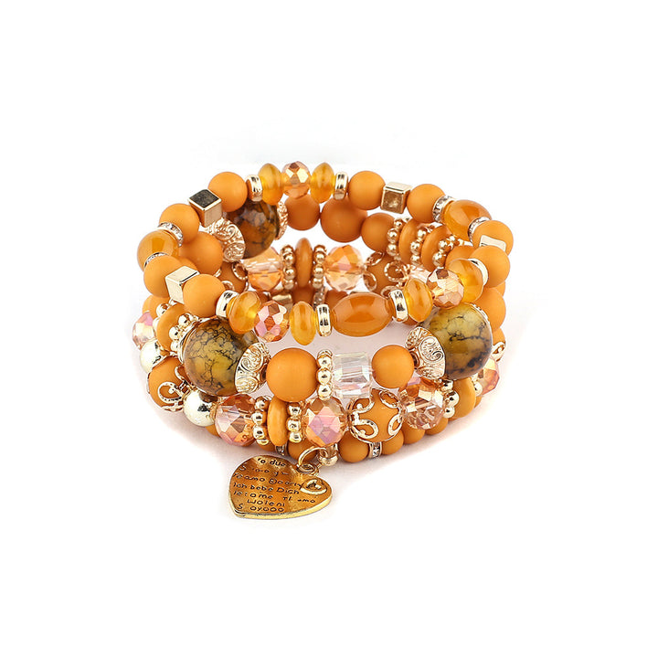 Bohemian ethnic style crystal peach heart multi-layer bracelet