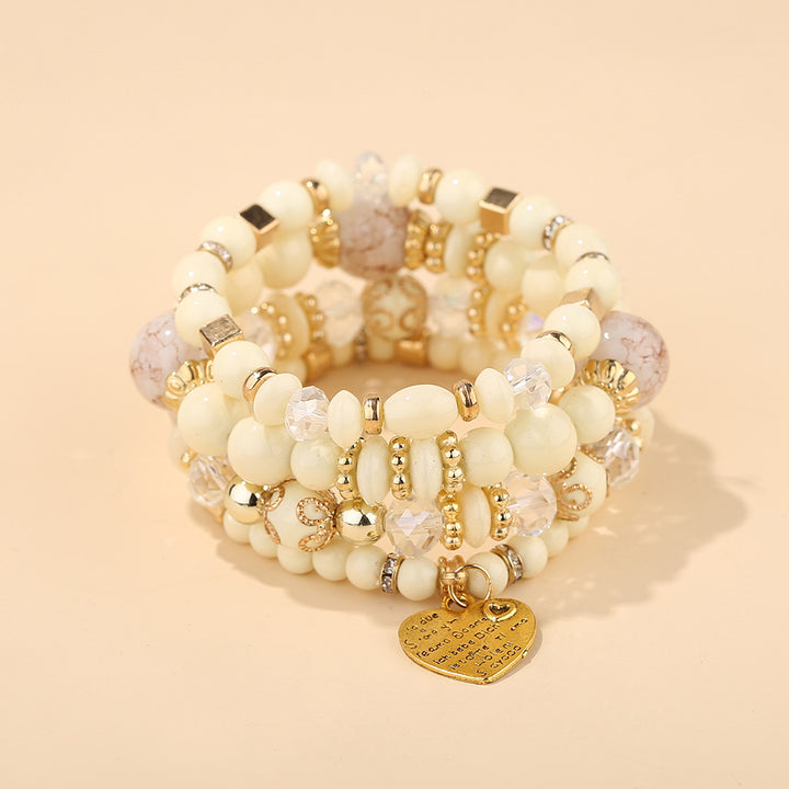 Bohemian ethnic style crystal peach heart multi-layer bracelet