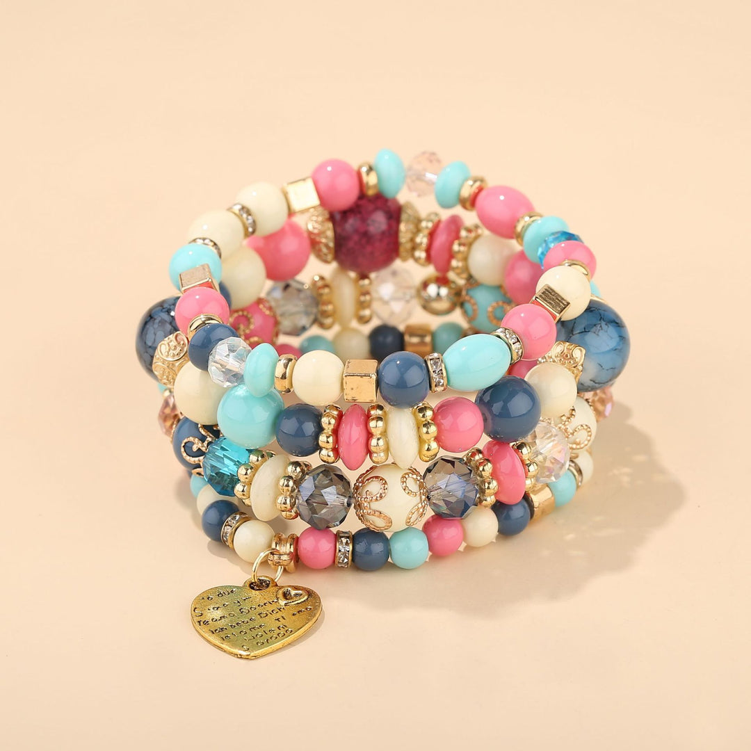 Bohemian ethnic style crystal peach heart multi-layer bracelet