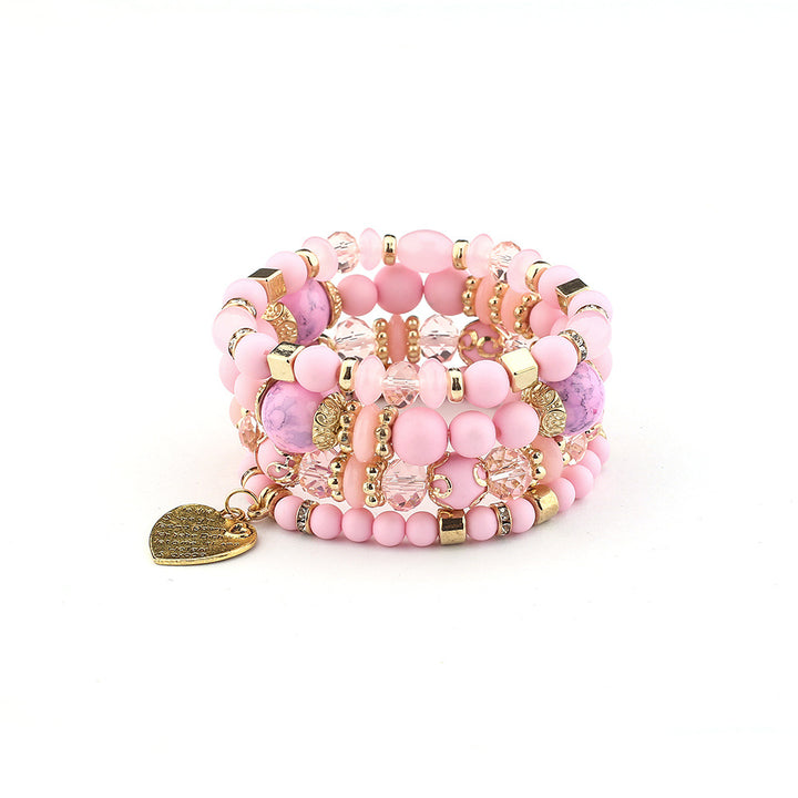 Bohemian ethnic style crystal peach heart multi-layer bracelet