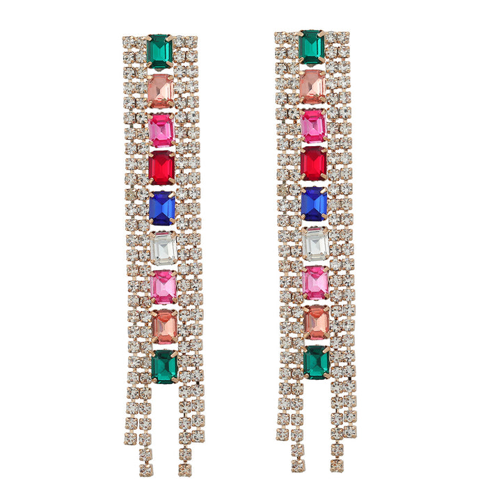 Alloy Diamond Square Rhinestone Long Earrings