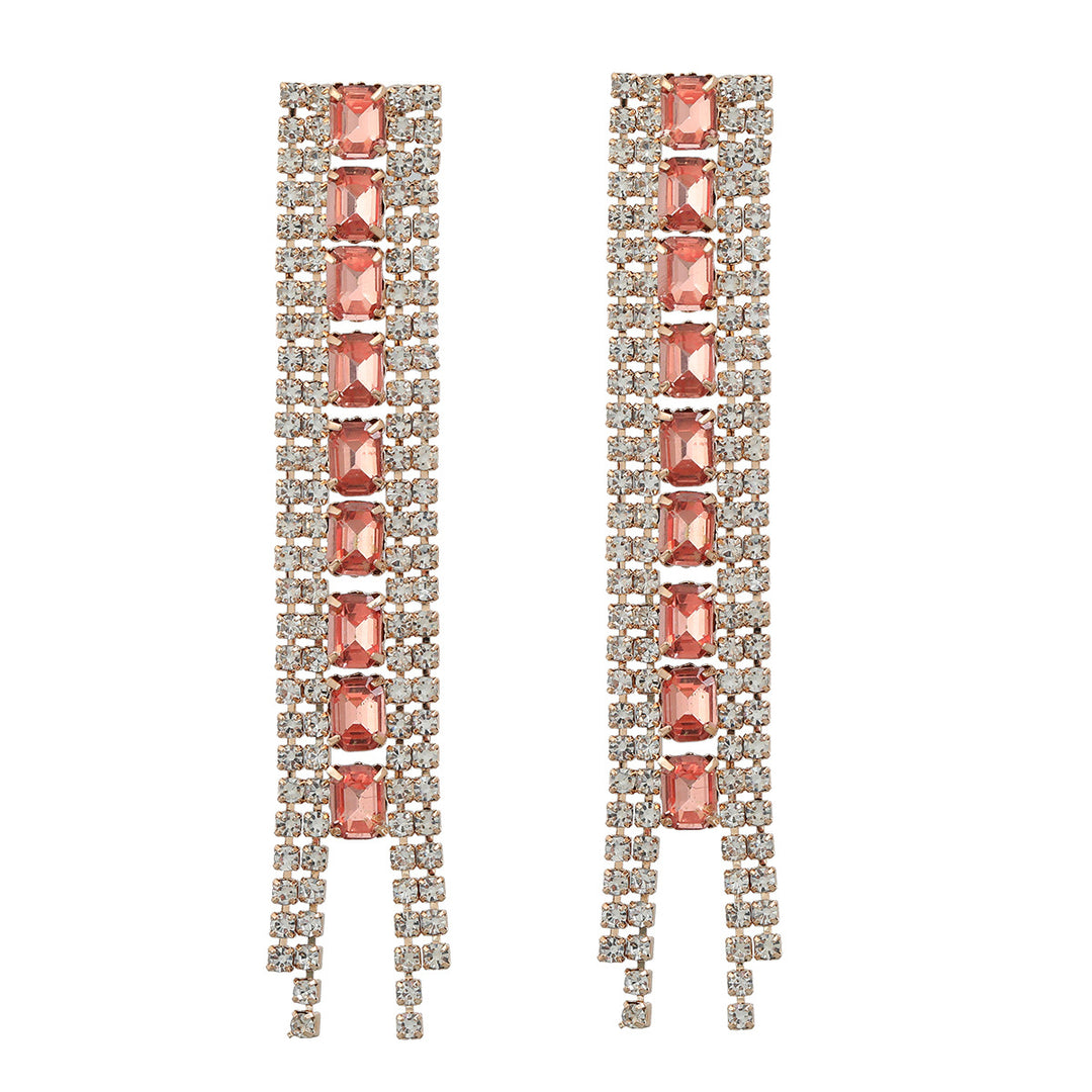 Alloy Diamond Square Rhinestone Long Earrings