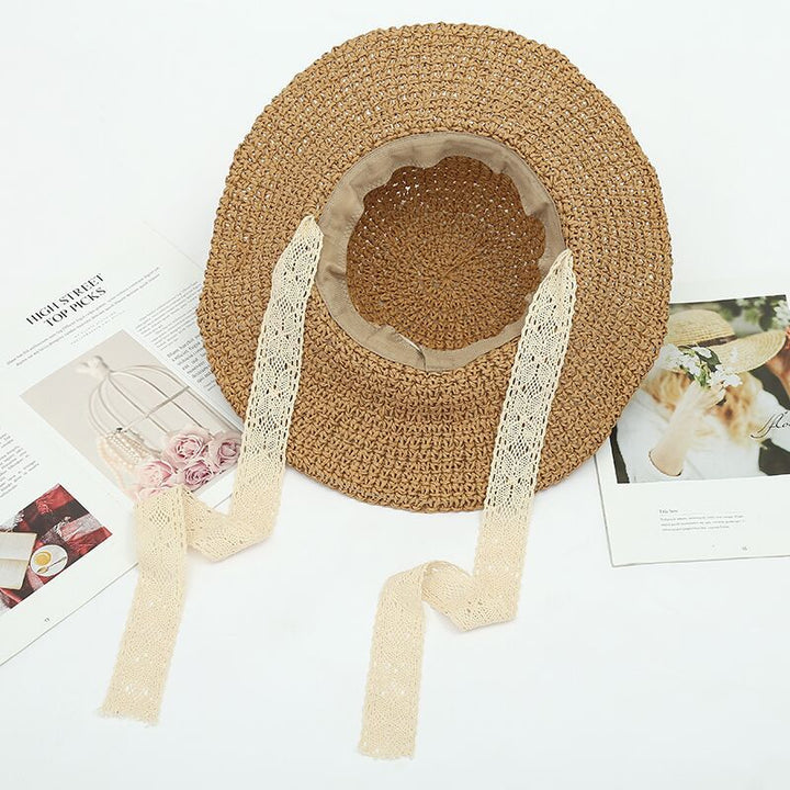 Literary small fresh lace ribbon woven straw hat lady temperament outdoor travel sun protection sun visor hat