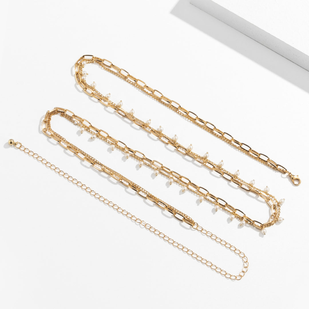 Sexy Trendy Imitation Pearl Waist Chain Female Hip Hop Style Simple Metal Geometric Thin Chain Body Chain