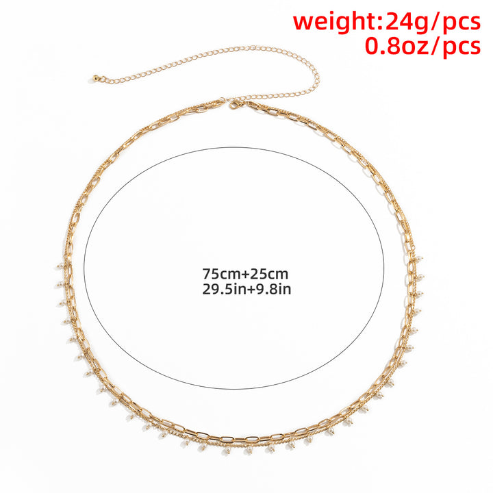 Sexy Trendy Imitation Pearl Waist Chain Female Hip Hop Style Simple Metal Geometric Thin Chain Body Chain