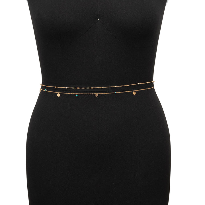 Sexy Holiday Wind Turquoise Sequin Pendant Waist Chain Simple Metal Thin Chain Body Chain