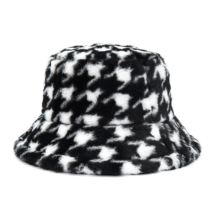 Velvet warm houndstooth pot hat sun hat big brim rabbit fleece hat