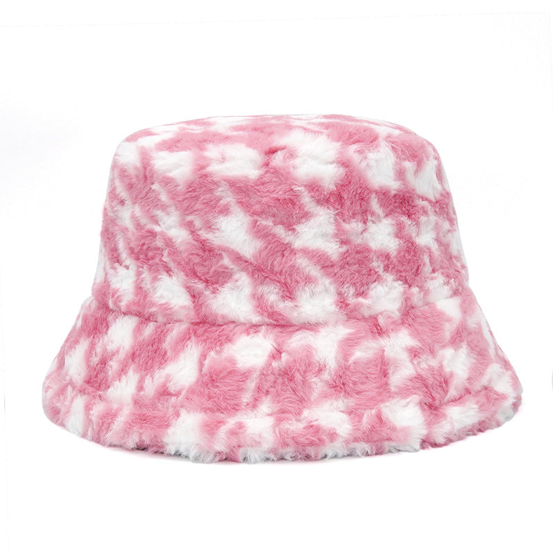 Velvet warm houndstooth pot hat sun hat big brim rabbit fleece hat