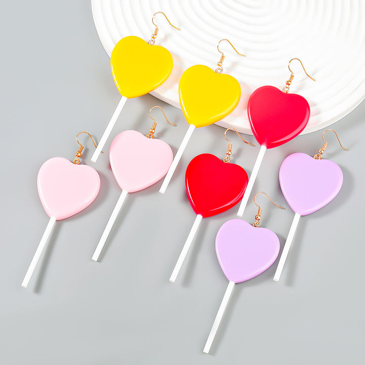 Heart Shaped Resin Lollipop Long Earrings